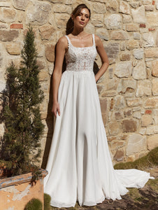 lace applique tulle wedding dress Tulle A-line V-neck Spaghetti Straps Lace Appliques Wedding Dresses, MW863