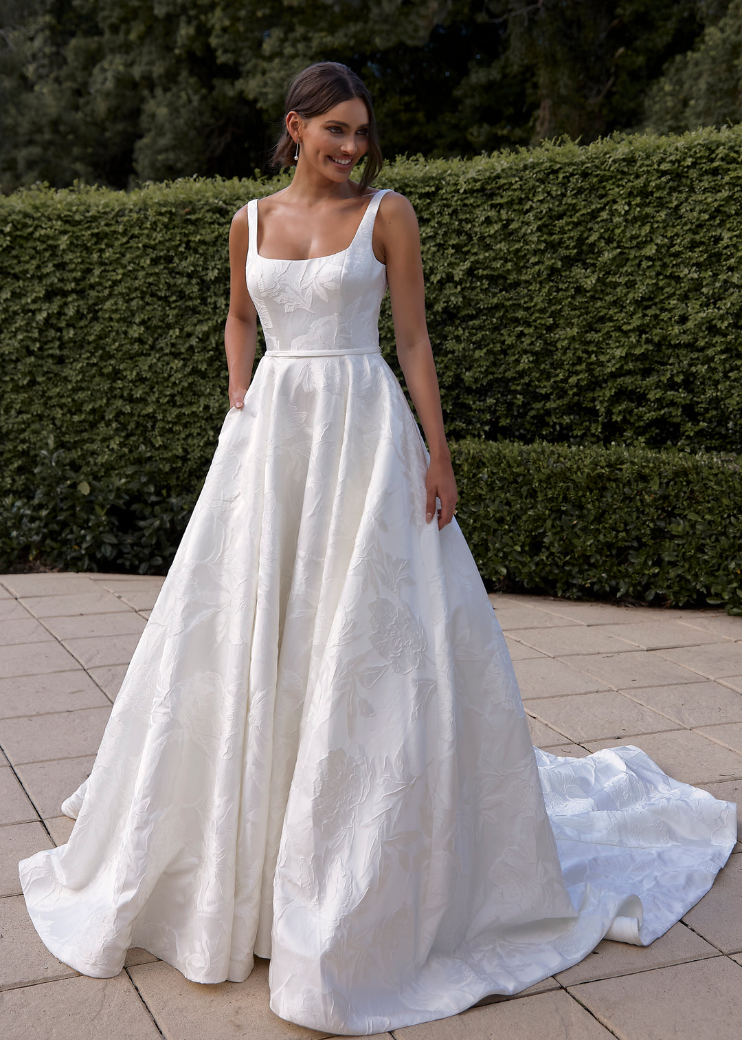 jacquard wedding dress Custom Strapless Jacquard A-line Wedding Dress main image 0